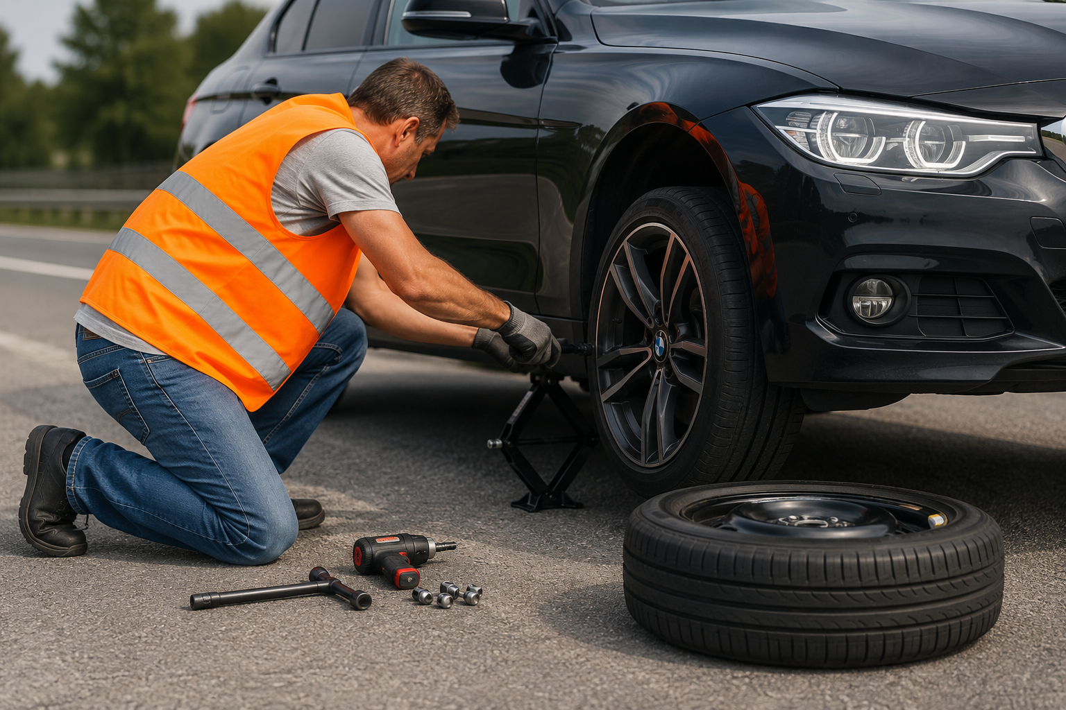 spare tire trunk change roadside